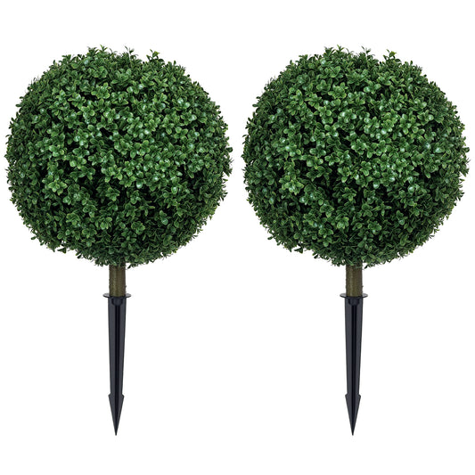 Set of 2 Artificial Boxwood Topiary Trees with Ground Stake