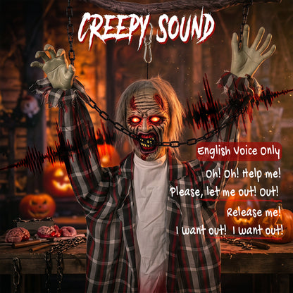 43" Hanging Animated Chained Zombie Halloween Decoration for Scary Garden