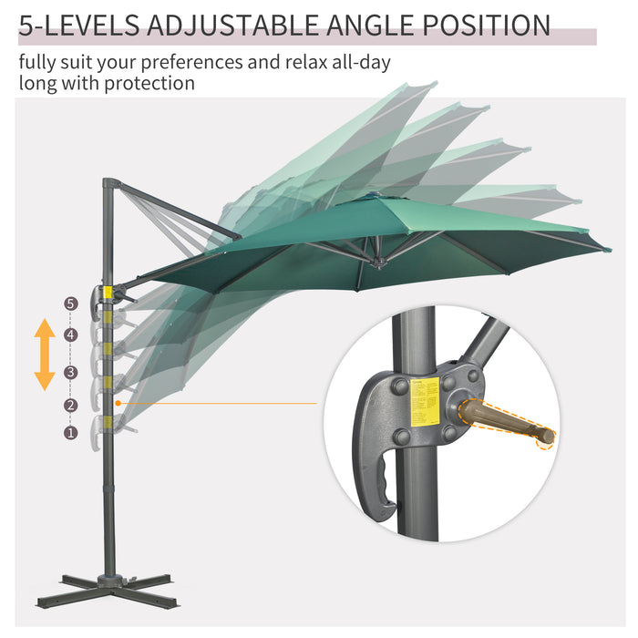 3 x 3(m) Cantilever Parasol with Cross Base, Garden Umbrella with 360¬∞ Rotation, Crank Handle and Tilt for Outdoor, Patio, Green