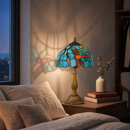 Handcrafted Stained Glass Table Lamp (E27 Bulb Not Included) - Green & Bronze