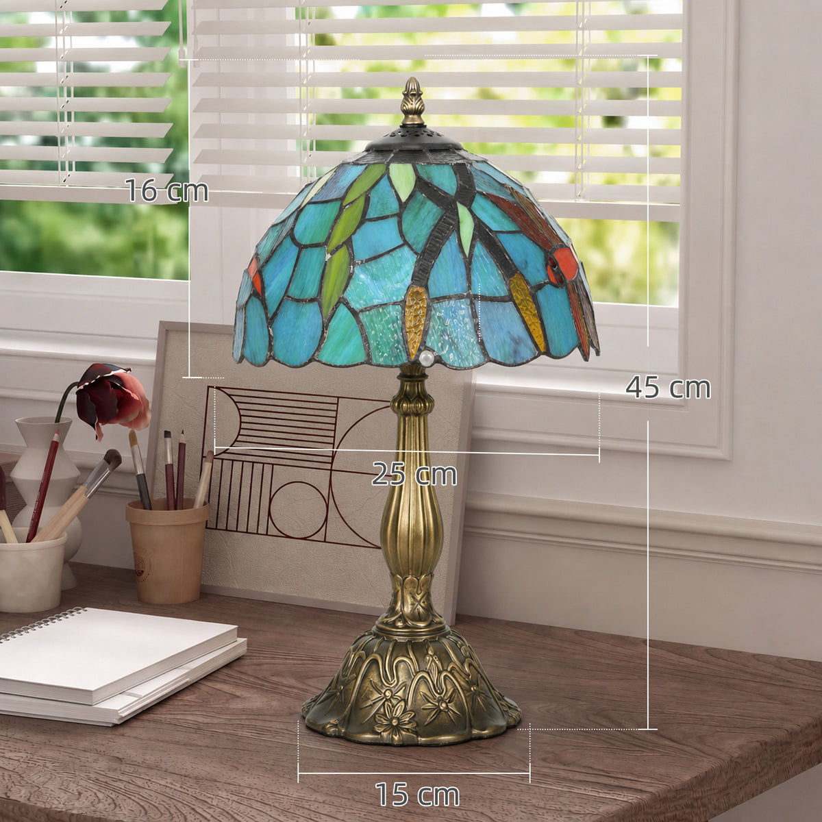 Handcrafted Stained Glass Table Lamp (E27 Bulb Not Included) - Green & Bronze