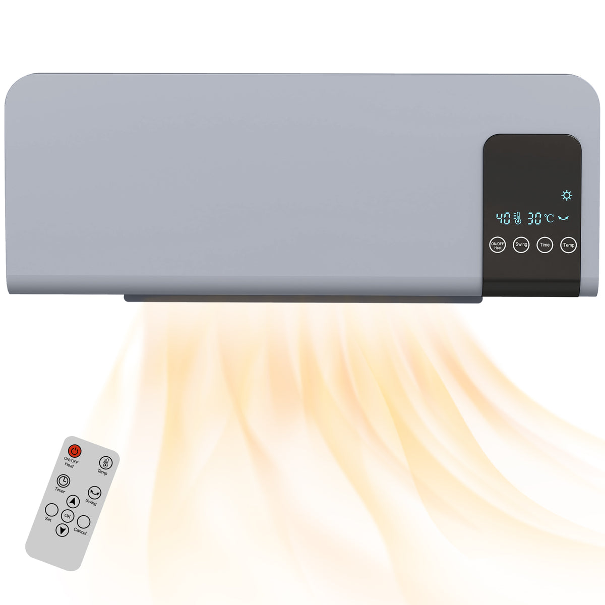 2000W Wall Mounted Ceramic Heater with Remote Control for Home, Grey