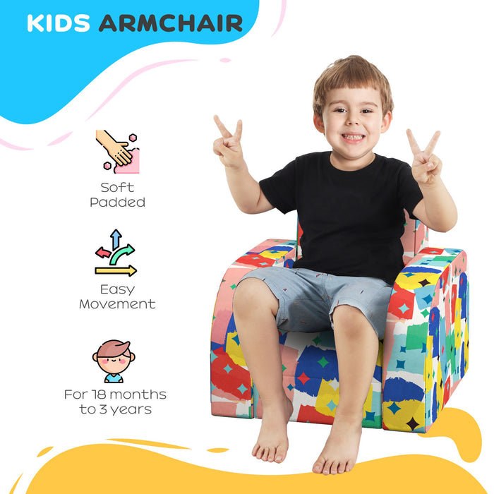 Kids Armchair, Foldable Toddler Chair for Bedroom - Multicoloured