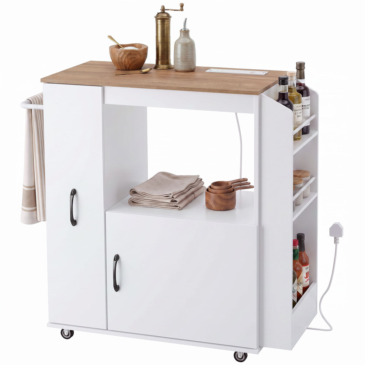 Kitchen Trolley on Wheels, Rolling Kitchen Cart with Power Outlet