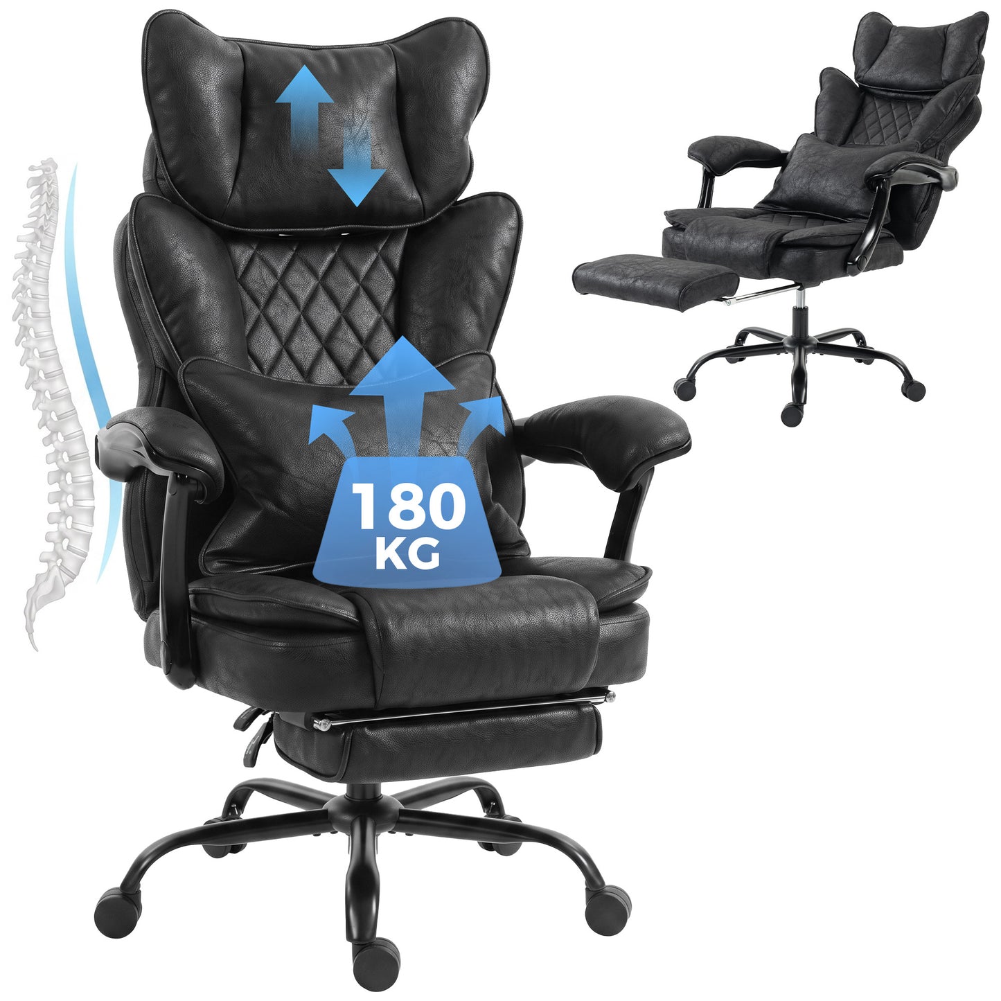 Big and Tall Office Chair with Lumbar Support, Black