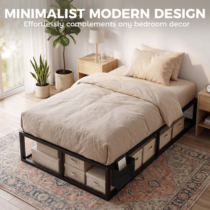 12 Slats Metal Platform Bed Frame with Storage Bag, Black