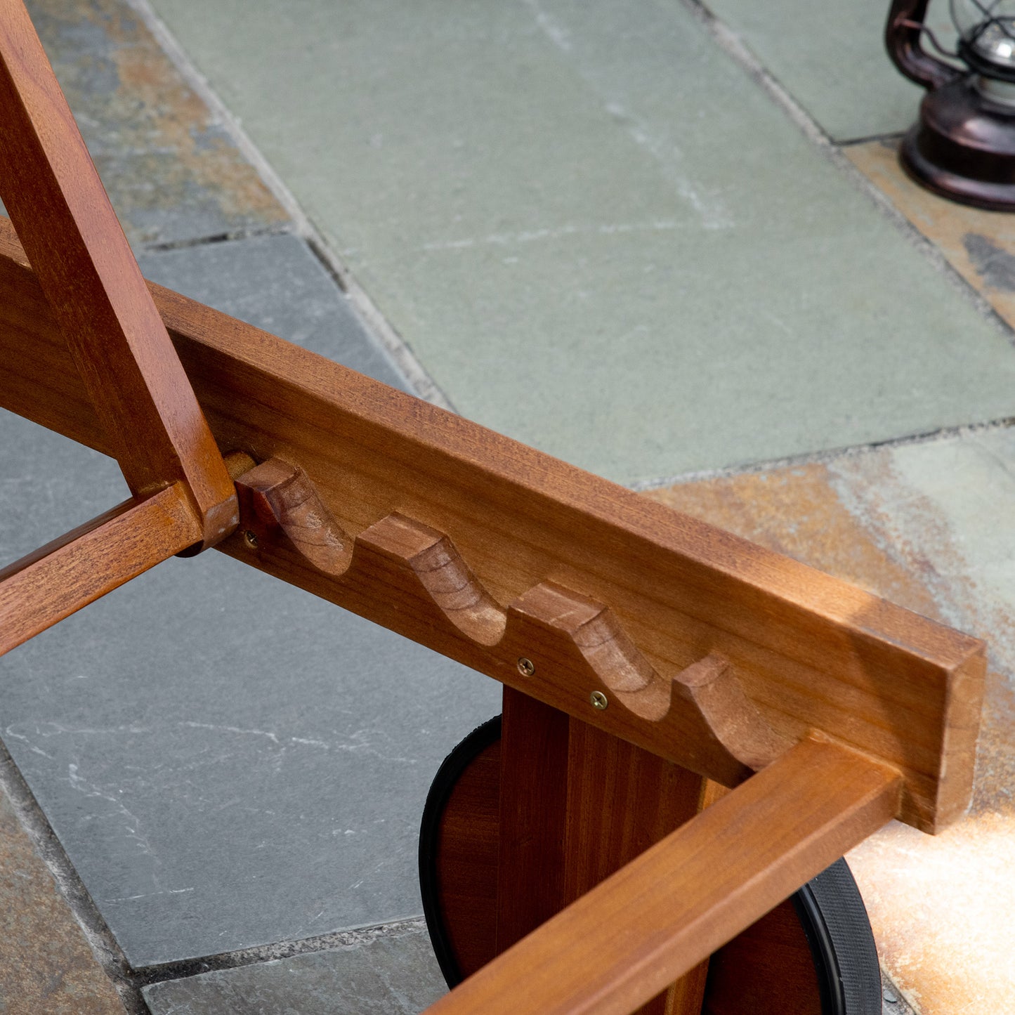 Outdoor Texteline Chaise Sun Lounger Acacia Wood Bed Recliner w/ Wheels