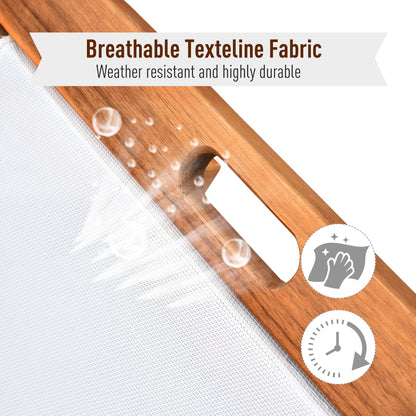 Outdoor Texteline Chaise Sun Lounger Acacia Wood Bed Recliner w/ Wheels