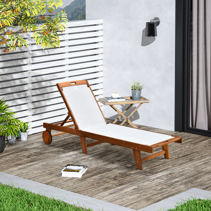 Outdoor Texteline Chaise Sun Lounger Acacia Wood Bed Recliner w/ Wheels