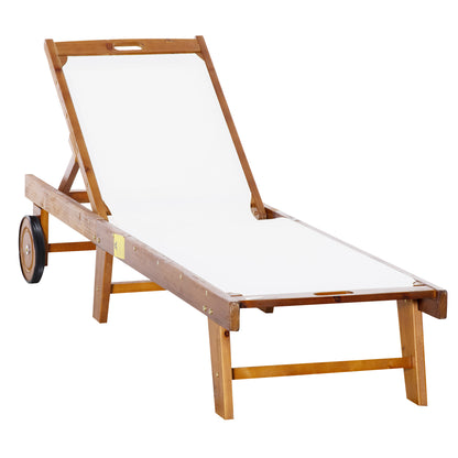 Outdoor Texteline Chaise Sun Lounger Acacia Wood Bed Recliner w/ Wheels