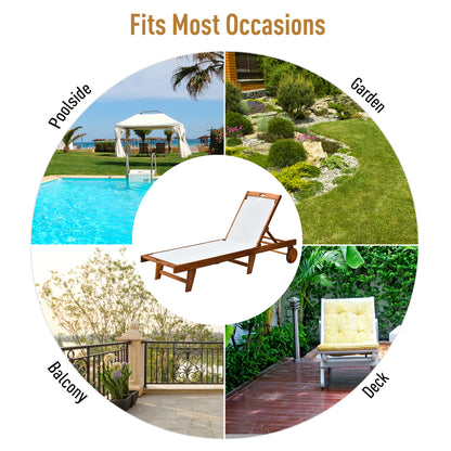 Outdoor Texteline Chaise Sun Lounger Acacia Wood Bed Recliner w/ Wheels