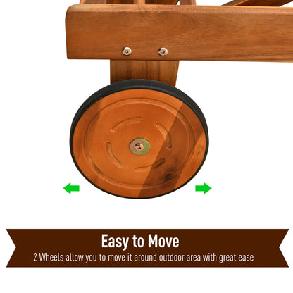 Outdoor Texteline Chaise Sun Lounger Acacia Wood Bed Recliner w/ Wheels