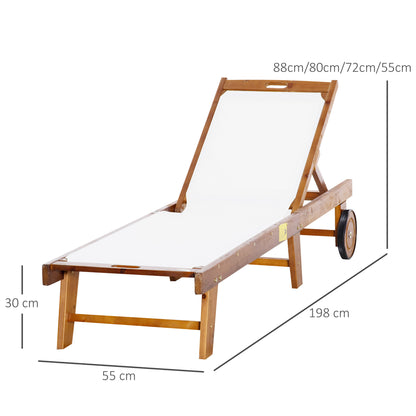 Outdoor Texteline Chaise Sun Lounger Acacia Wood Bed Recliner w/ Wheels