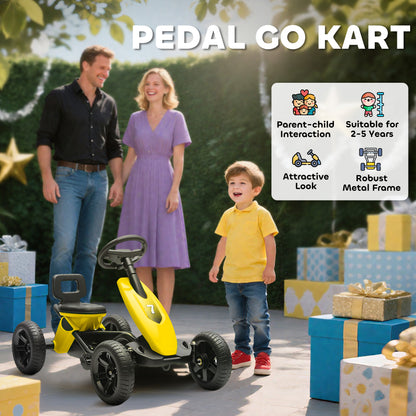 Pedal Go-Kart for Kids with Silent EVA Wheels, Metal Frame, Yellow
