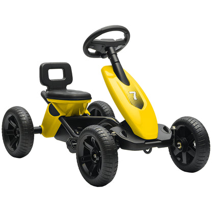 Pedal Go-Kart for Kids with Silent EVA Wheels, Metal Frame, Yellow