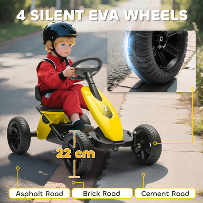 Pedal Go-Kart for Kids with Silent EVA Wheels, Metal Frame, Yellow