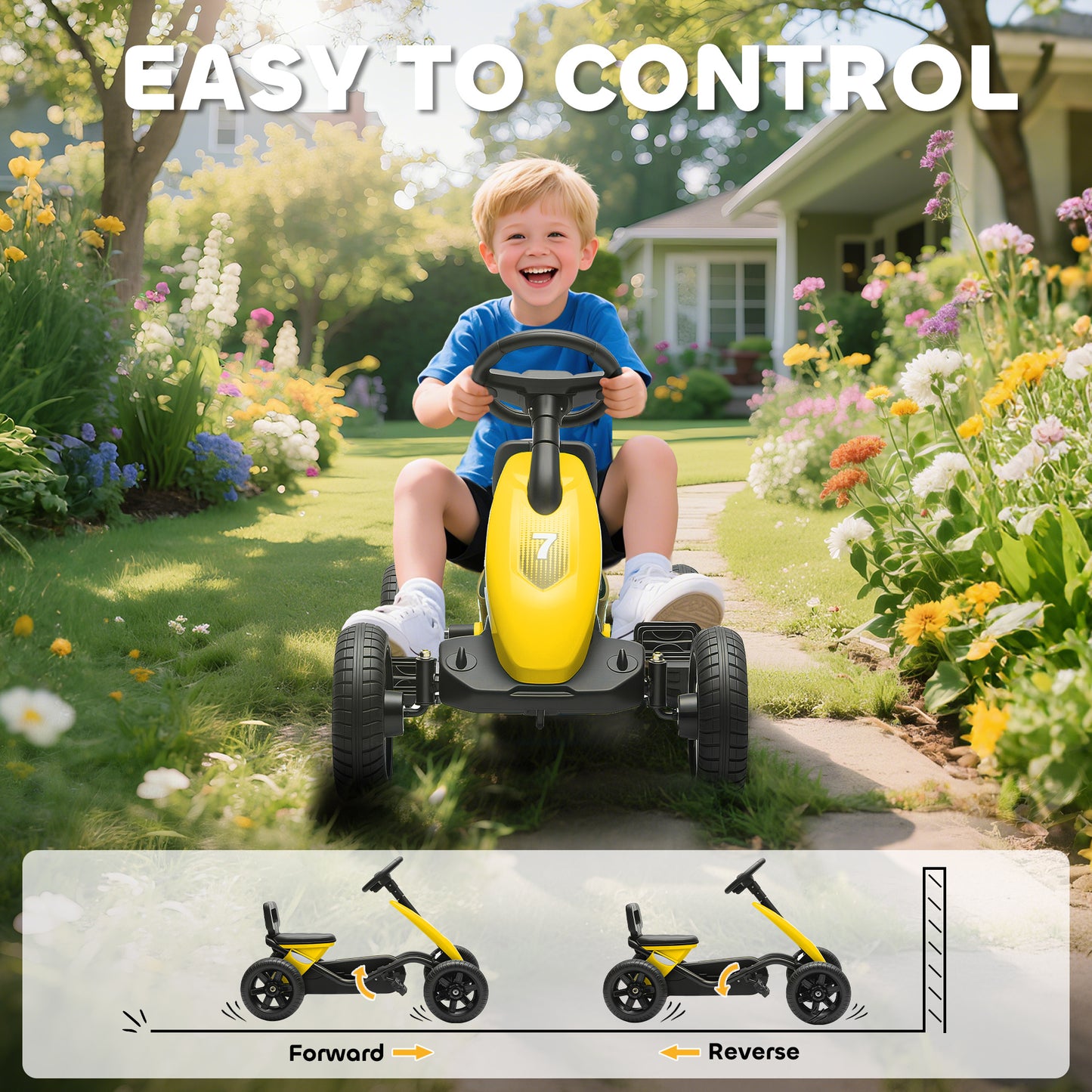 Pedal Go-Kart for Kids with Silent EVA Wheels, Metal Frame, Yellow