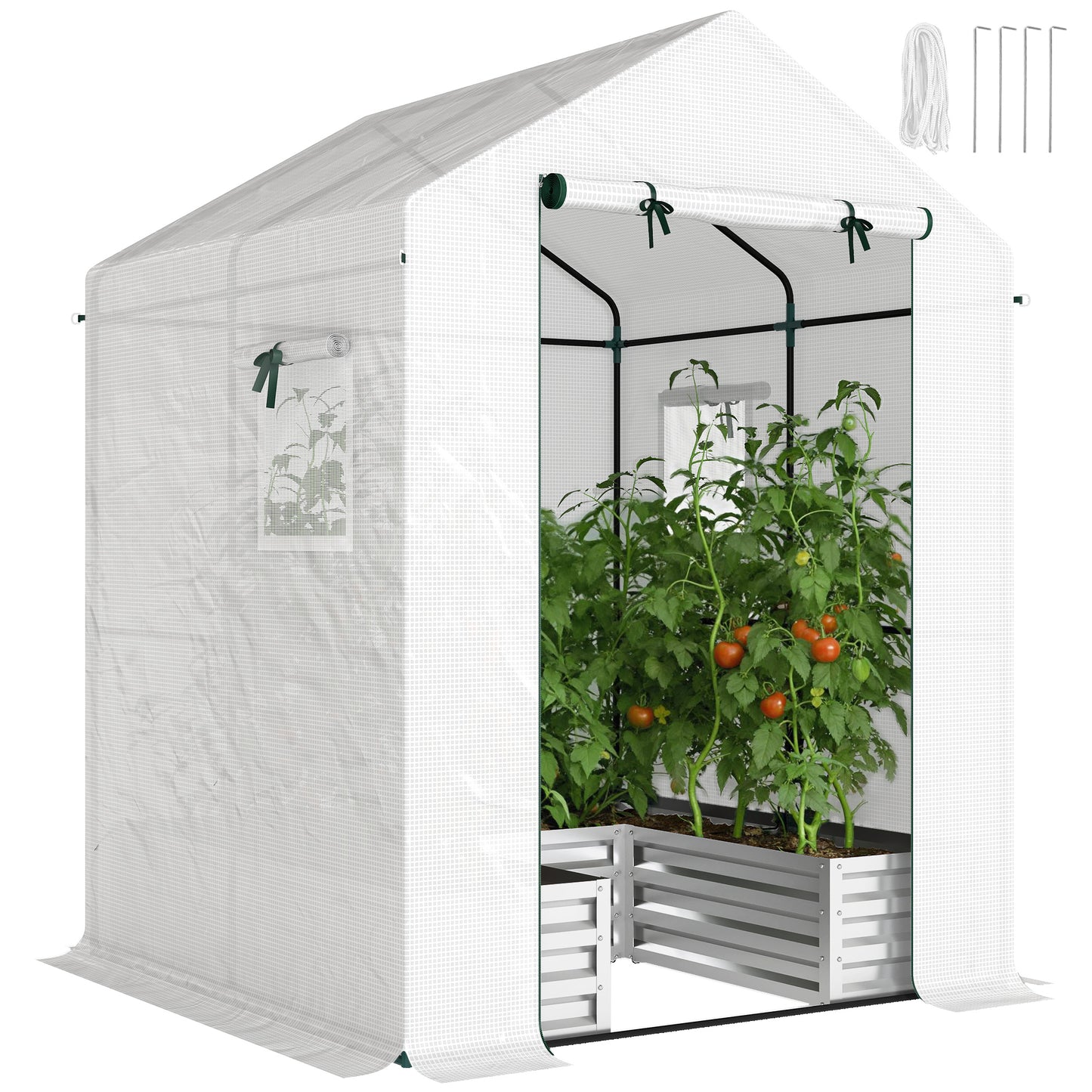 Mini Greenhouse Outdoor Greenhouse with Roll Up Door, White