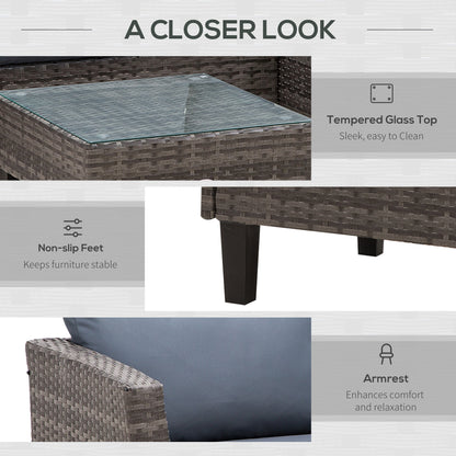 3 PCs Rattan Outdoor Set Cushion L Shape Corner Sofa Coffee Table