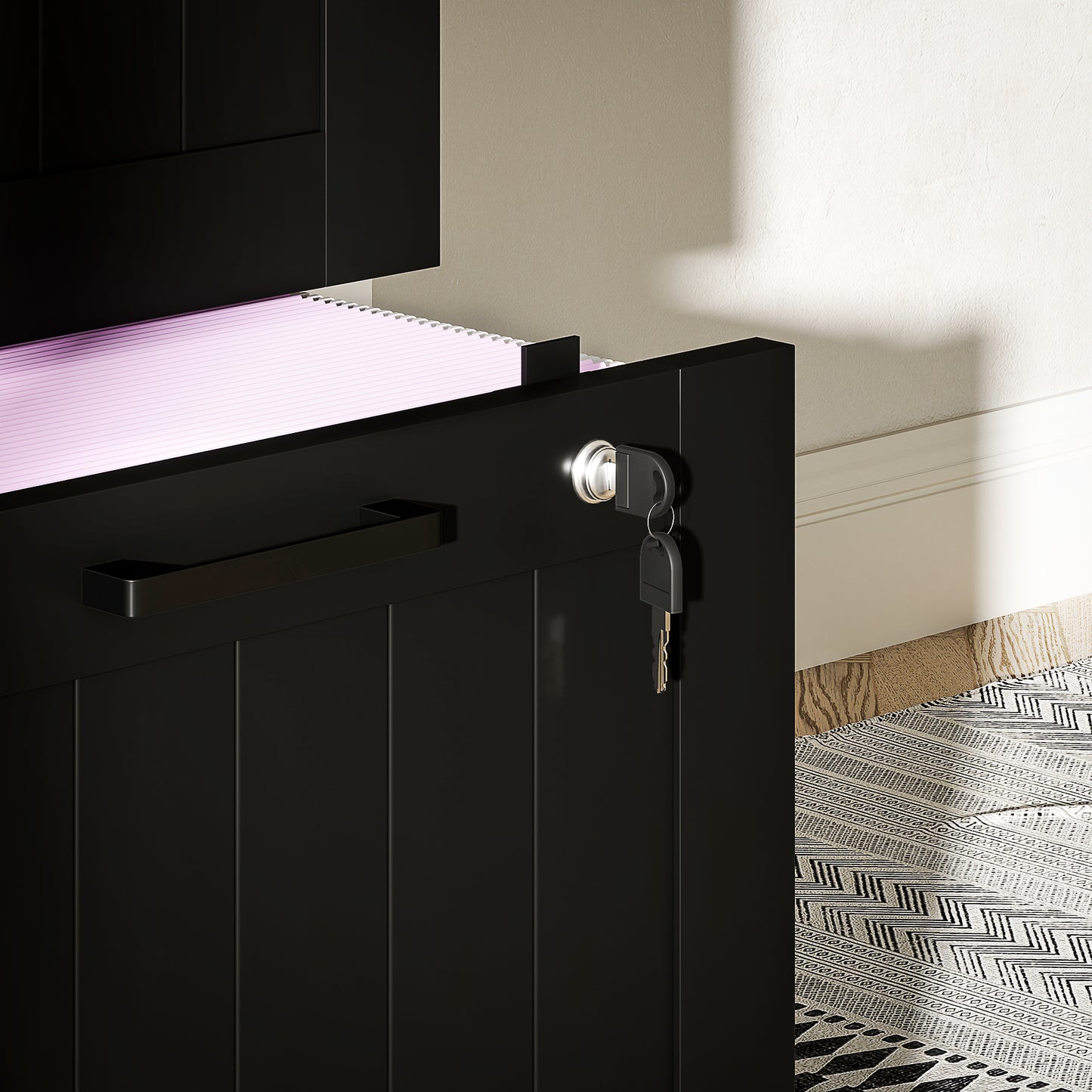 4 Drawer File Cabinet with Lock and Adjustable Hanging Bars, Black