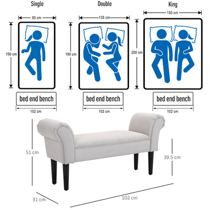 Bed End Chaise Lounge Window Seat Arm Bench Hallway Wood Legs Grey