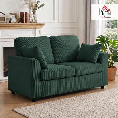 2 Seater Sofa, Corduroy Small Couch with Spring Cushion, Dark Green