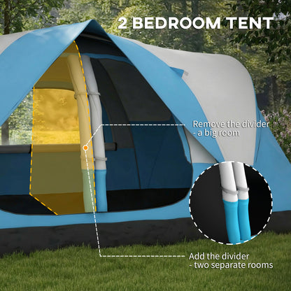 2 Room Camping Tent with Waterproof Rainfly & Screen Panels, Blue