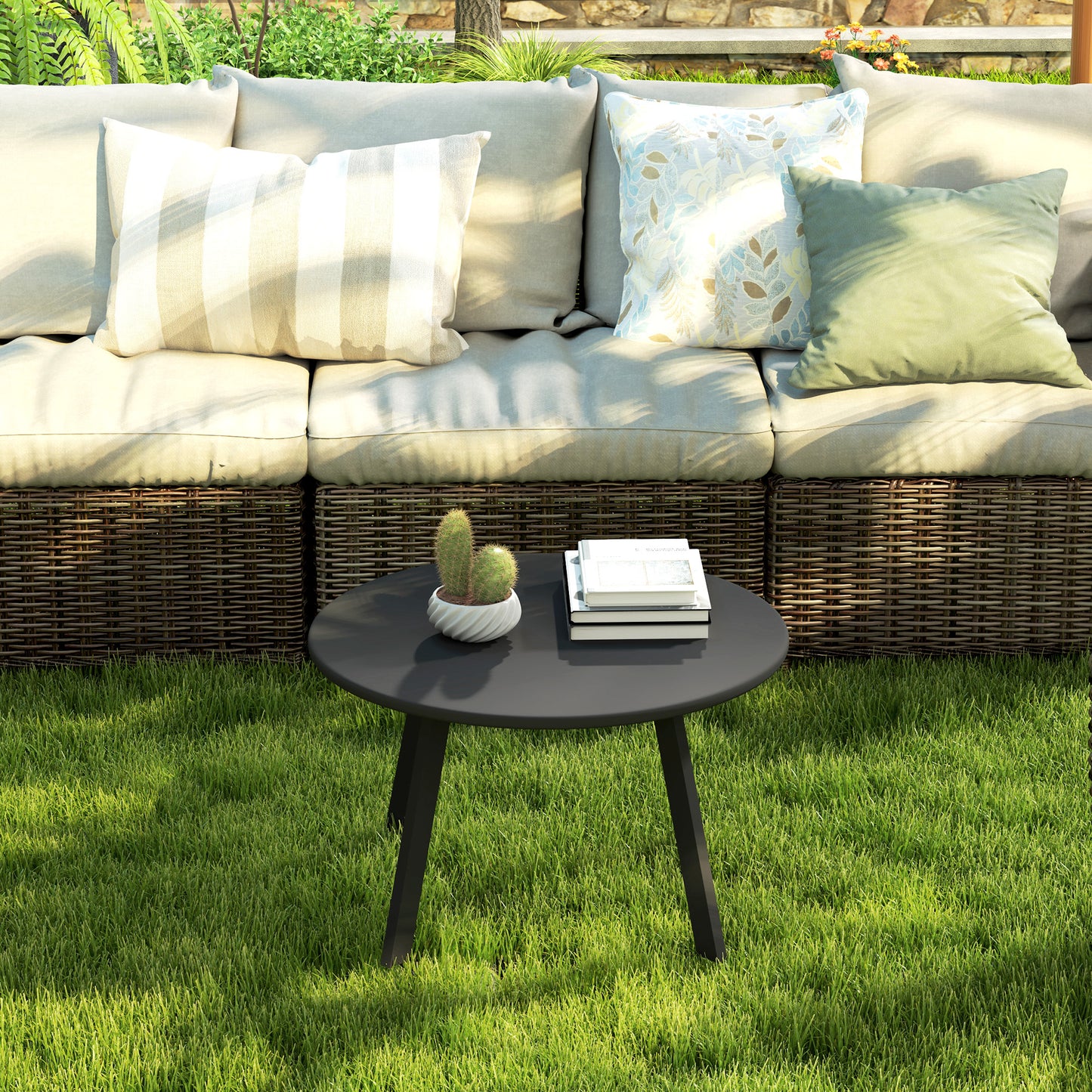 70cm Round Coffee Table with Non-Slip Foot Pads, Black