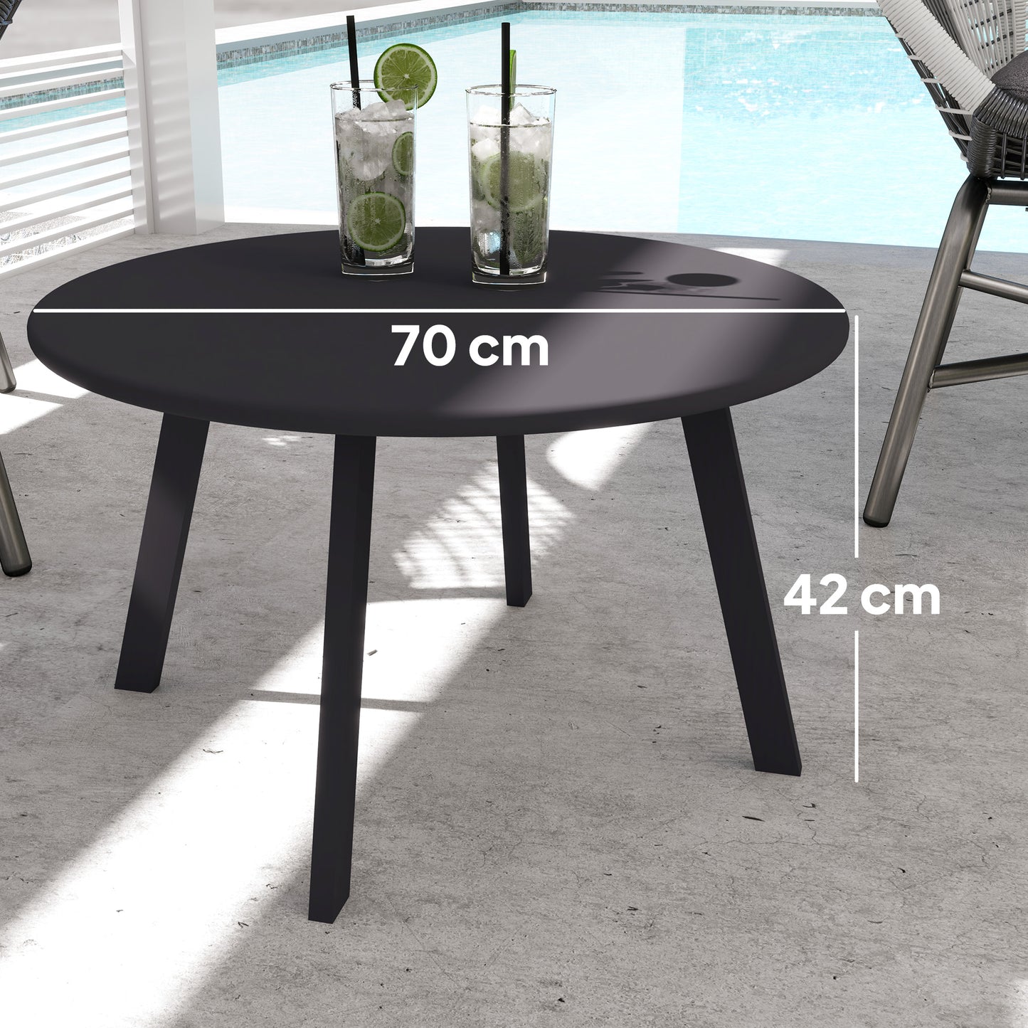 70cm Round Coffee Table with Non-Slip Foot Pads, Black