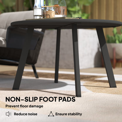 70cm Round Coffee Table with Non-Slip Foot Pads, Black