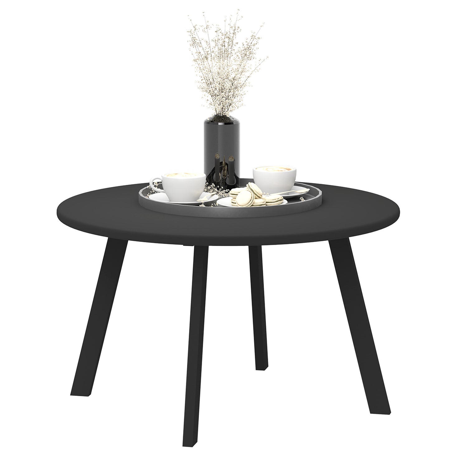 70cm Round Coffee Table with Non-Slip Foot Pads, Black