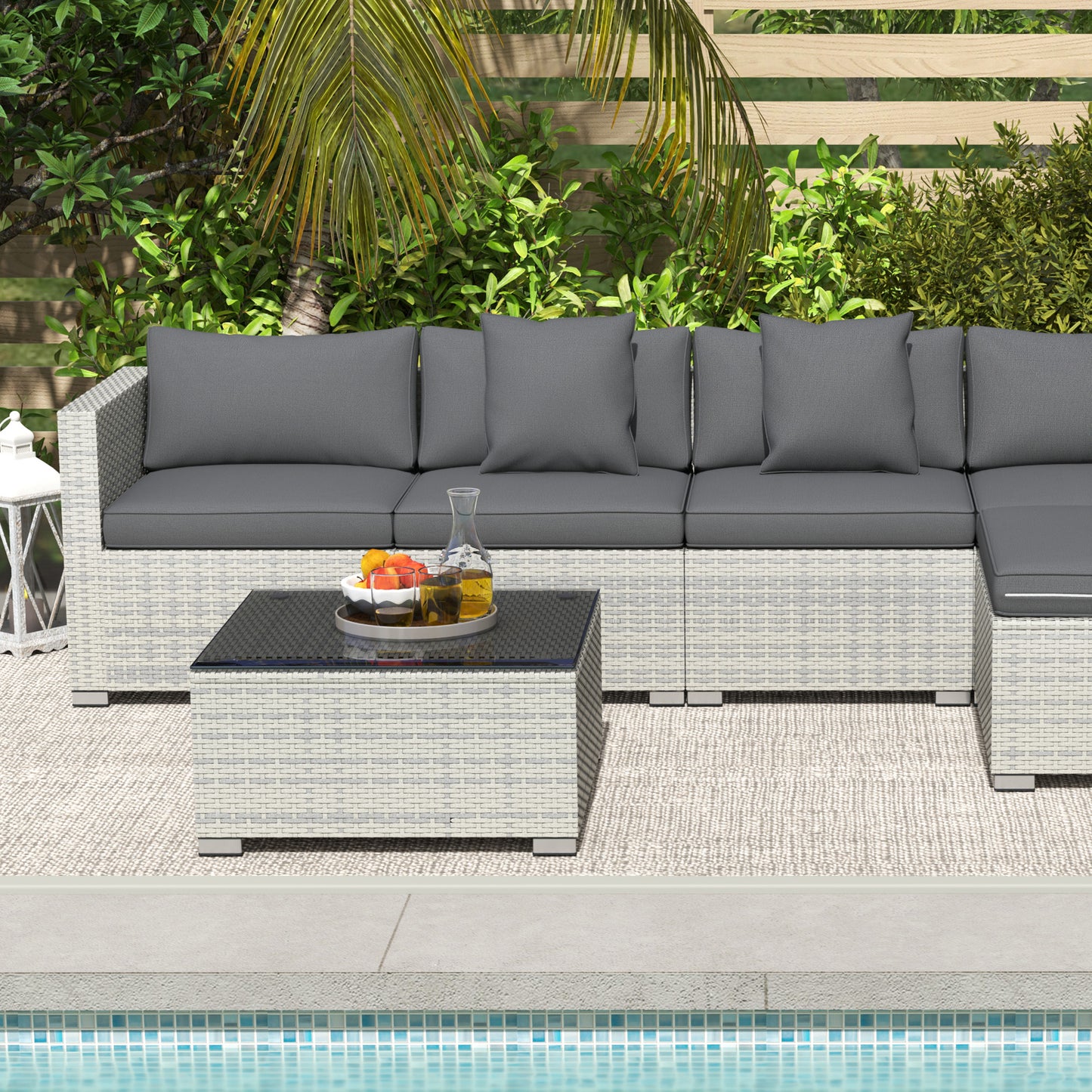 6 Pieces Rattan Furniture Set Garden Sofa Set Mixed Grey