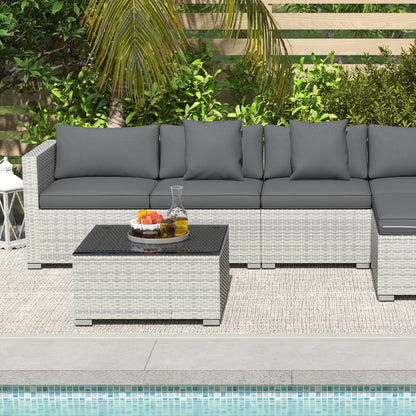 6 Pieces Rattan Furniture Set Garden Sofa Set Mixed Grey