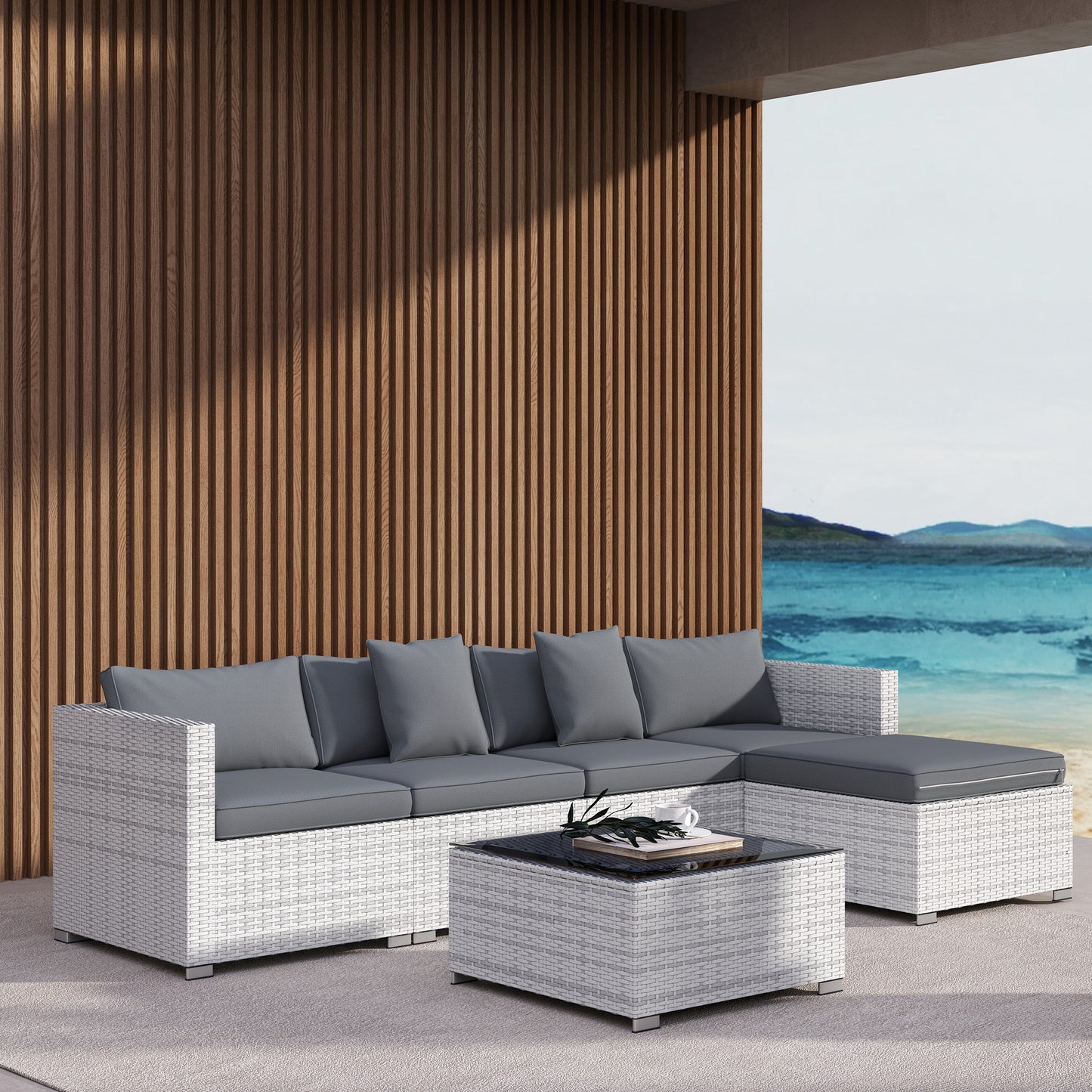 6 Pieces Rattan Furniture Set Garden Sofa Set Mixed Grey