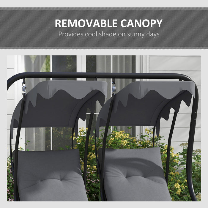 Canopy Swing Chair Modern Garden Swing Seat Outdoor Relax Chairs w/ 2 Separate Chairs, Cushions and Removable Shade Canopy, Grey