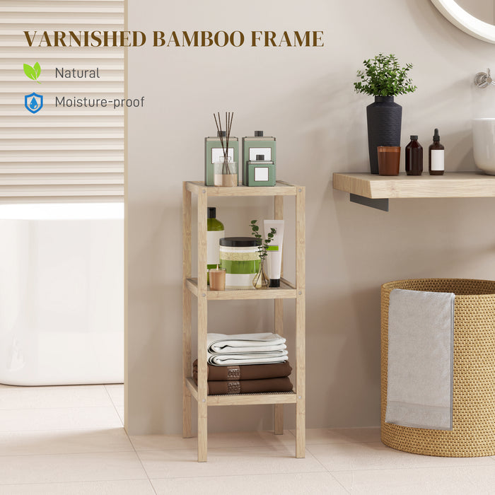 3-Tier Bathroom Storage Shelving Unit, Freestanding Bamboo Shelves, Natural