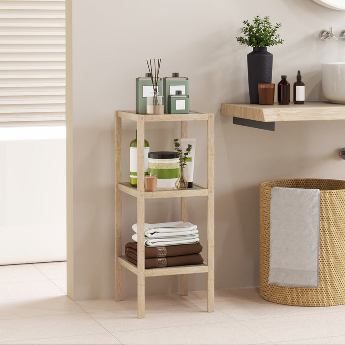 3-Tier Bathroom Storage Shelving Unit, Freestanding Bamboo Shelves, Natural