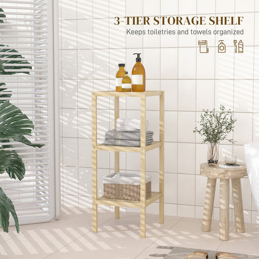 3-Tier Bathroom Storage Shelving Unit, Freestanding Bamboo Shelves, Natural