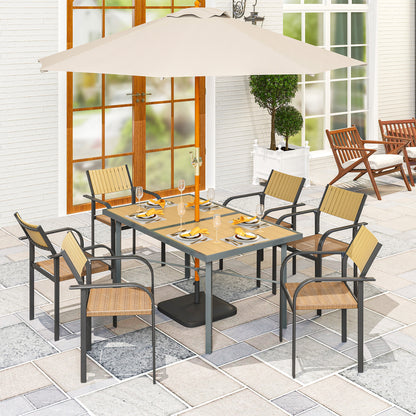 Garden Table for 6, Outdoor Dining Table with 5cm Umbrella Hole