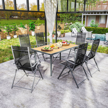 Garden Table for 6, Outdoor Dining Table with 5cm Umbrella Hole