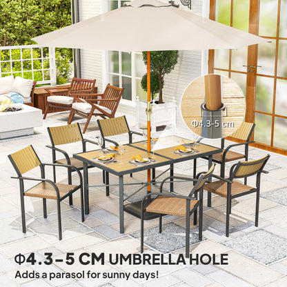 Garden Table for 6, Outdoor Dining Table with 5cm Umbrella Hole