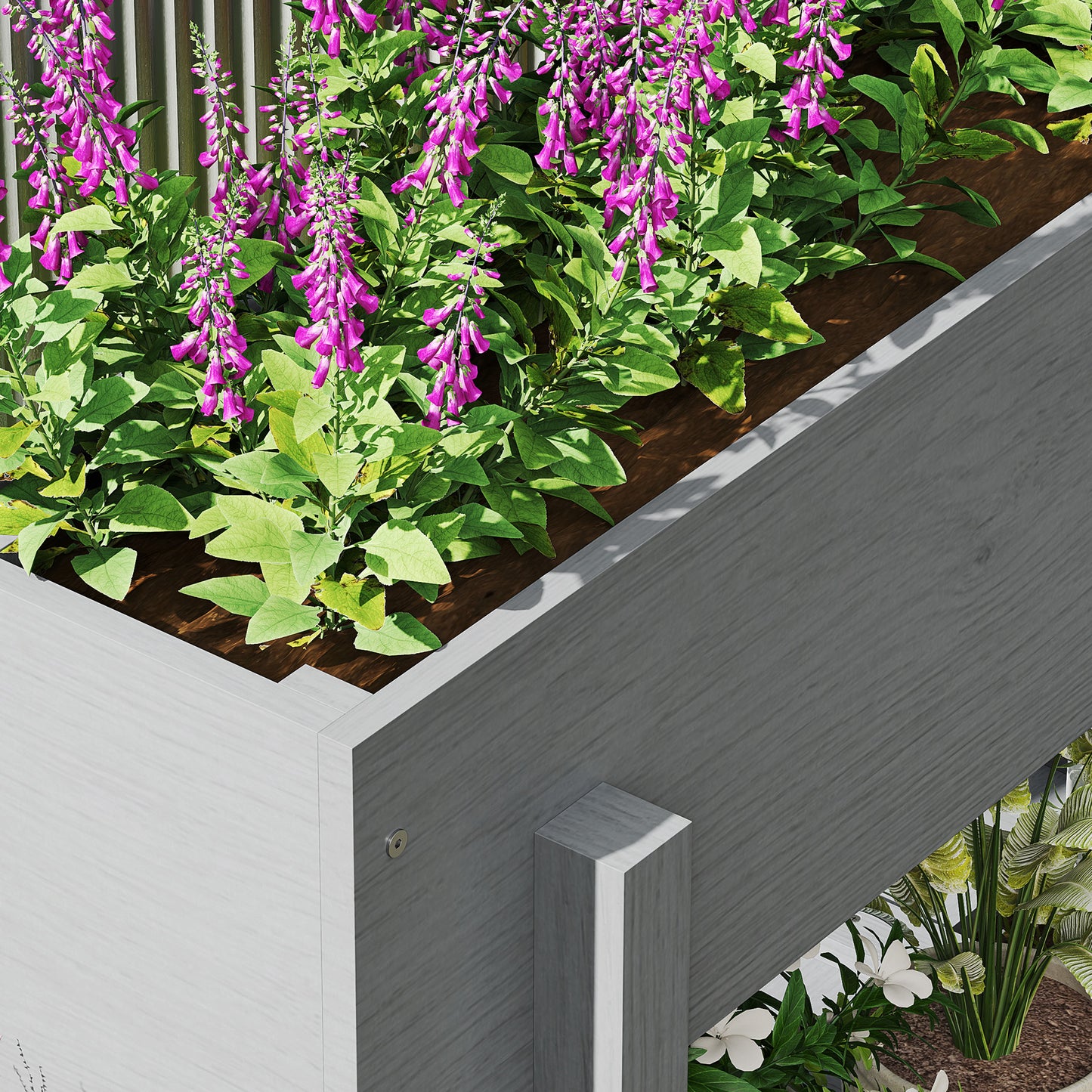 Wooden Raised Bed w/ Bed Liner, Storage Shelf, Grey