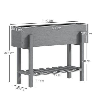 Wooden Raised Bed w/ Bed Liner, Storage Shelf, Grey