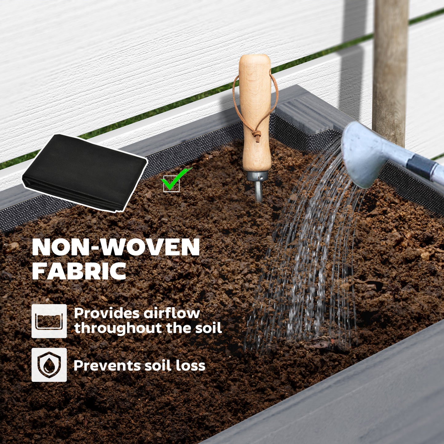 Wooden Raised Bed w/ Bed Liner, Storage Shelf, Grey