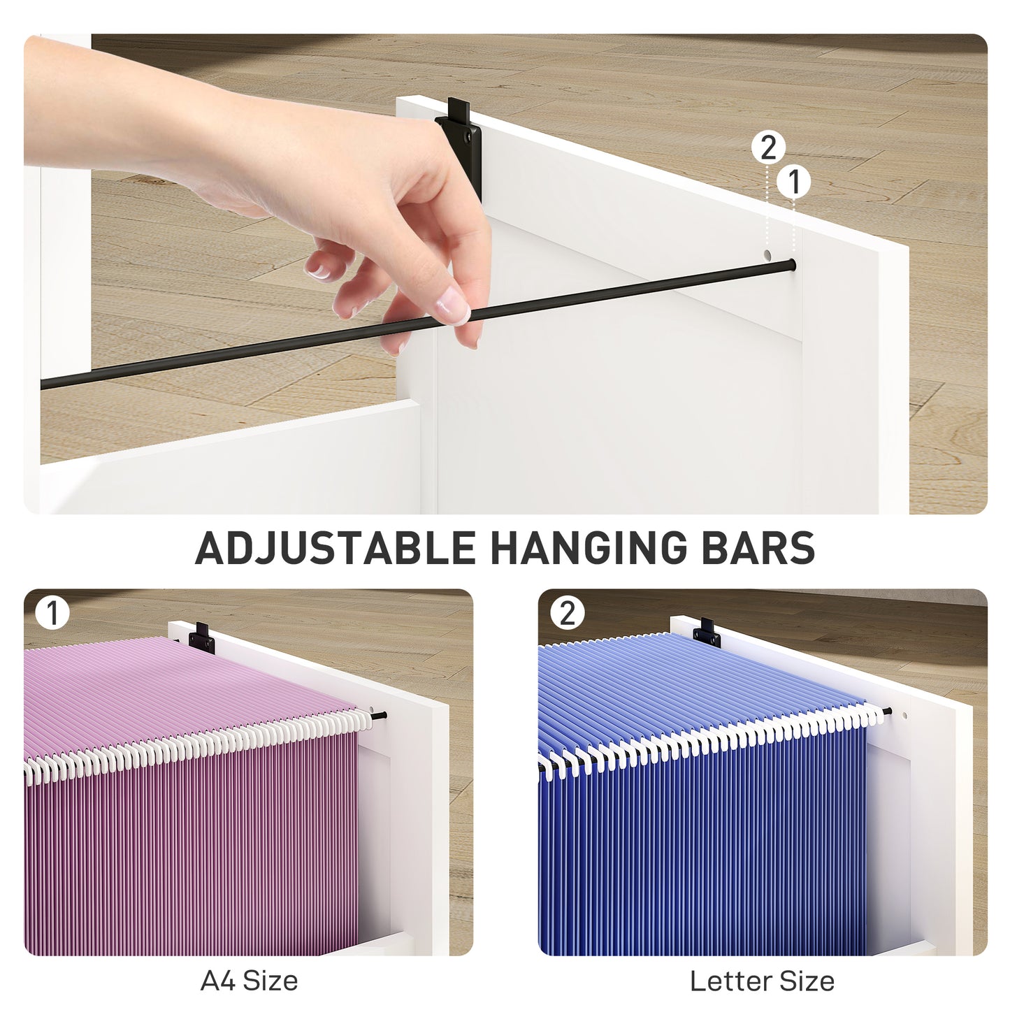 4 Drawer File Cabinet with Lock and Adjustable Hanging Bars, White