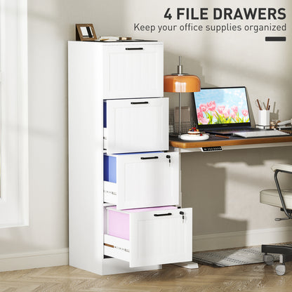 4 Drawer File Cabinet with Lock and Adjustable Hanging Bars, White