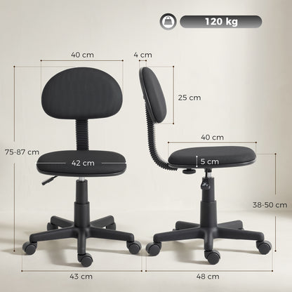 Armless Office Chair with Adjustable Height, 360 Swivel Wheels, Black