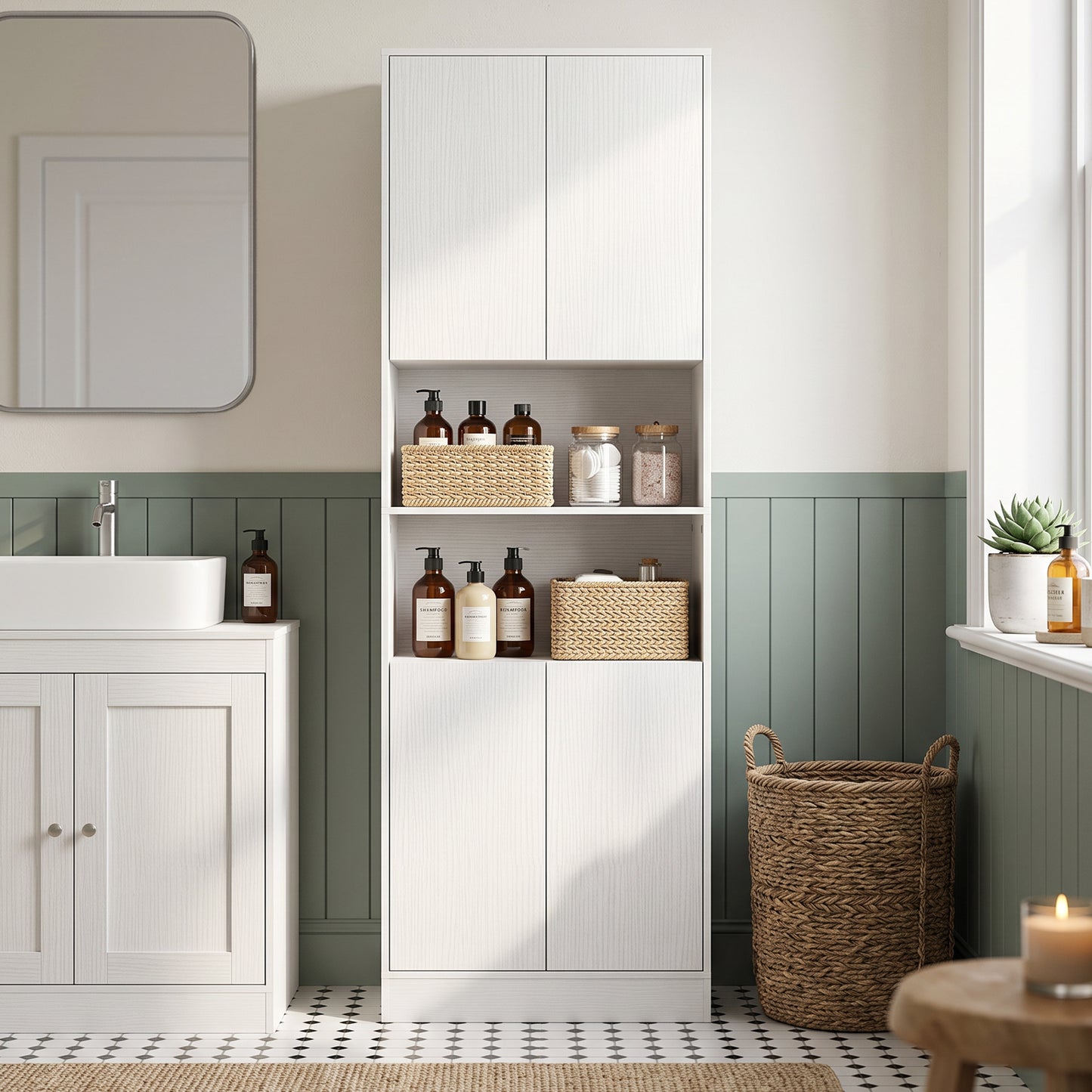 170cm Kitchen Pantry Cabinet with Soft-Close Hinges, White Wood Effect
