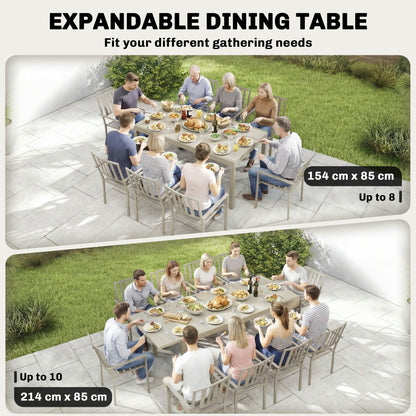 Extending Garden Table, Aluminium Outdoor Dining Table for 8-10