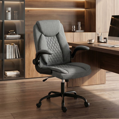 Linen-Look Computer Desk Chair with Thick Cushion, Grey